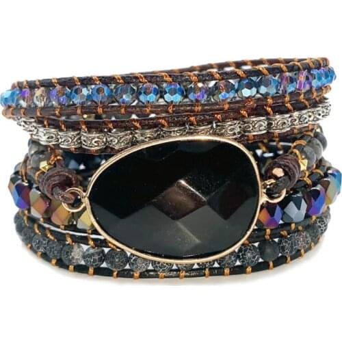 Designer Manau Blend Handwoven Wrapped Bracelet Ladies Leather Bracelet with 5 Strands of Bohemian Jewelry