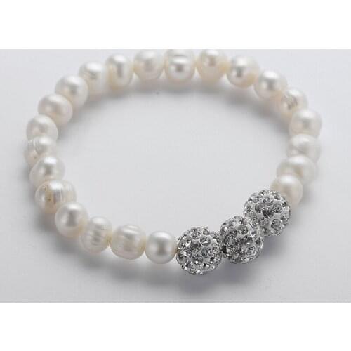 Fashion Crystal Pave Disco Ball Stretch bracelets Pearl Bracelet