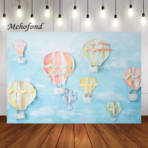 Mehofond Hot Air Balloon Photography Background Blue Sky Baby Shower Kids Boy Birthday Party Portrait Backdrop Photo Studio Prop