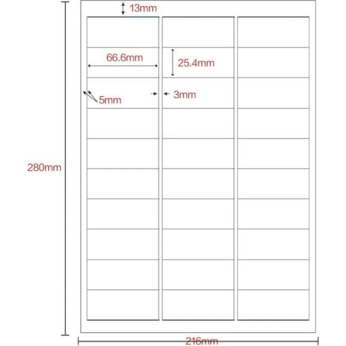 GL-33L 100 sheets white label Sticker 30-up 3000pcs 66.6mm*25.4mm on Letter size Sticker Self Adhesive Label 3x10