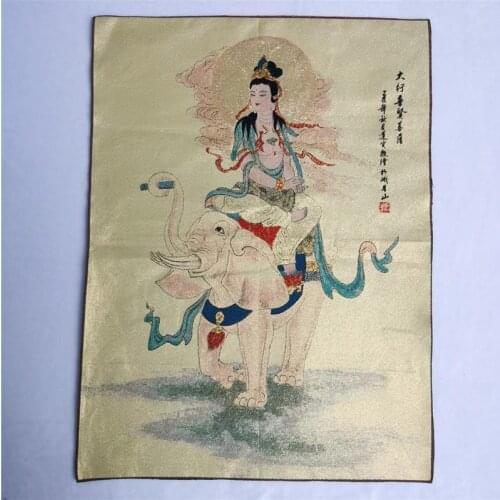 China old Tibet silk Thang ka like hanging painting fengshui Samantabhadra God statue portrait