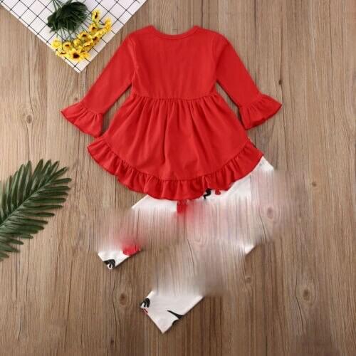 Valentine´s Day Toddler Girl Clothes 2PCS Newborn Kids Baby Girl Floral T-shirt Dress Tops+ Dinosaurs Pants Outfits