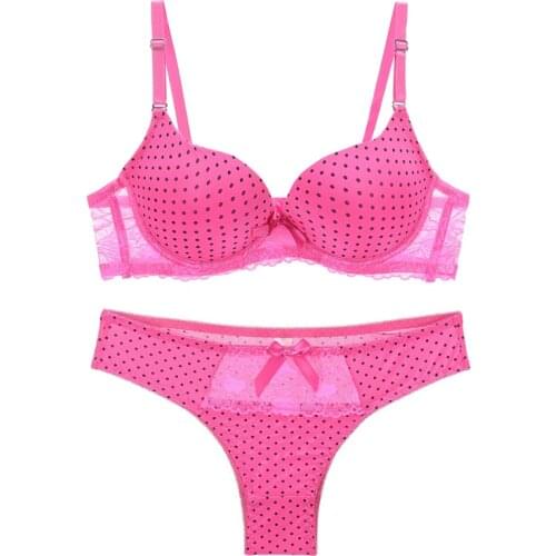 Summer Large Size Dot Bras Briefs Set For Women Sexy Lace Panties G-String Push Up Bra Lingerie Brassiere 38-44 B C Cup Bralette