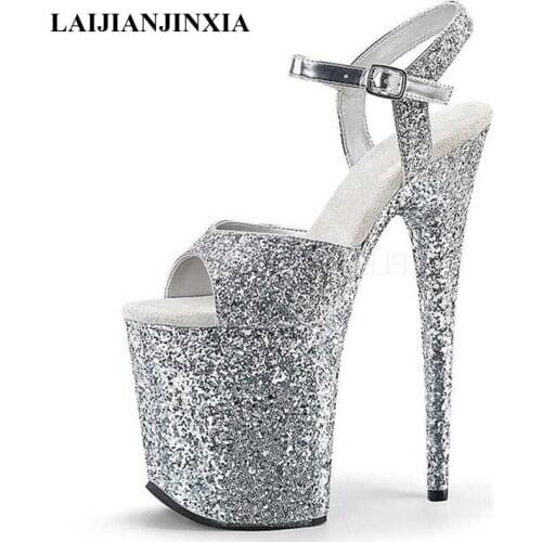 LAIJIANJINXIA Glitter High Platform Sandals 20 CM Stripper Heels Open Toe Pole Dance Shoes Women Sexy Fetish Party Models Shoes
