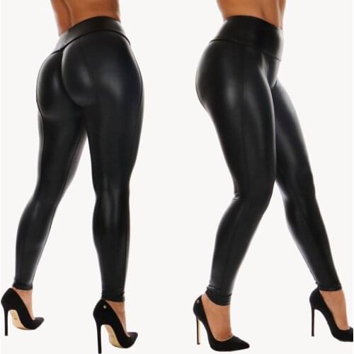 2021 Women Black Wet Faux Leather Motorcycle PU Leather Tights Casual High Waist Sexy Tight Stretch Leggings