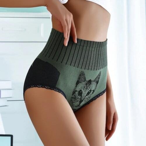 2021 Cat Printed Shapers Women High Waist Body Shaper Slimming Butt Lifter Shapewear Solid Color Underwear Tummy Control Panties