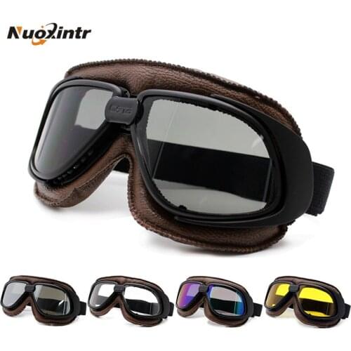 Nuoxintr Motorcycle Goggles Helmet With Smoking Lens Motorcycle Goggle Vintage Pilot Biker Leather Moto Bike ATV Goggle