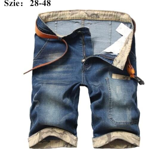 New Summer Mens Straight Patch casual Denim Shorts vintage blue Cotton man Loose Bermuda jeans Cargo short Plus Size 46 48
