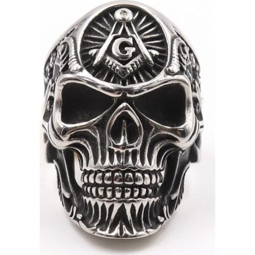 Megin D Punk Vintage Personality AG Skull Titanium Steel Mens Rings for Men Father Lover Friend Fashion Design Gift Jewelry