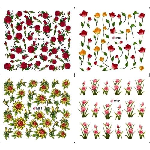 4 PACKS / LOT Nail Art Water Transfers Stickers Nail Decals Stickers FLOWER FULL COVER TULIP ORCHID ROSE BUD M091-M094