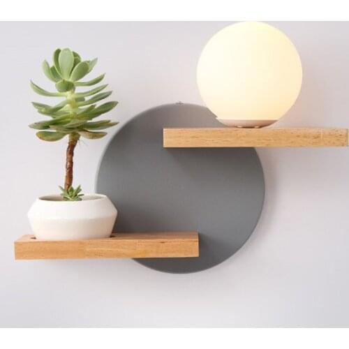 Nordic simple modern bedside wall lamp creative solid wood living room corridor flowerpot rack durable practical bedroom decor