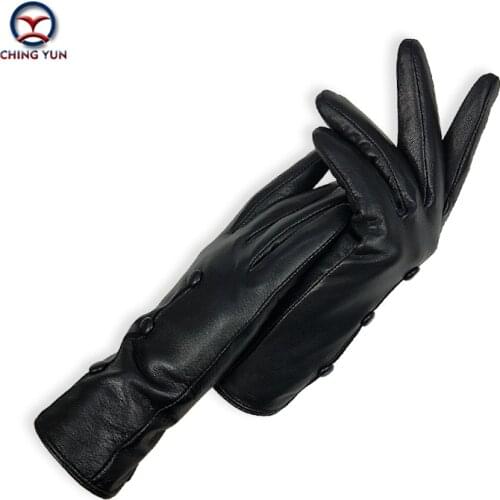 CHING YUN 2019 New Women Genuine Leather Gloves Winter Autumn Ladies Fashion Brand Sheepskin Thicken Warm Leather gloves women
