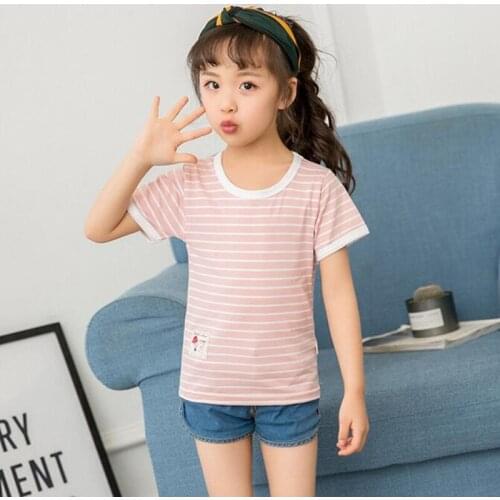 Boys Girls Clothes Summer Children Striped T Shirt Boys Short Sleeve Soft Tops Kids Cotton Clothing Girls T-Shirts Tee for 2-11Y