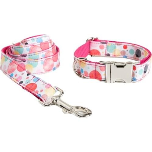 Dog Collar and Leash Set with Bow Tie Pretty Tropical Leaves Metal Buckle Big and Small Dog&Cat Collar Pet Accessories