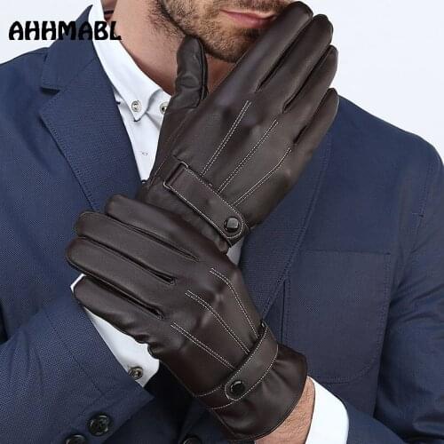 Mens Classic Black Winter Gloves Natural Leather Sensory Tactical Warm Mittens Sport Driving Touch Screen Gloves Male G523