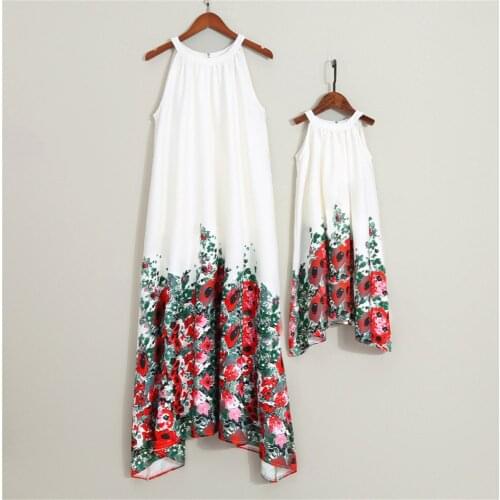 PopReal Flowers Print Sling Family Matching Clothes Mother And Daughter Outfits Baby Girl Mom And Daughter Dress Mother Kids