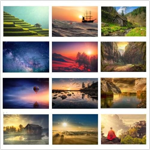 Full Round Drill 5D DIY Diamond Embroidery Natural scenery Cross Stitch diamond painting Sunset Landscape resin Home Decor