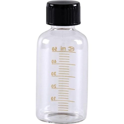 50ml Transparent Plastic Black Screw Cap Screw On Cover Graduation Sample Vials Round Glass Reagent Bottle
