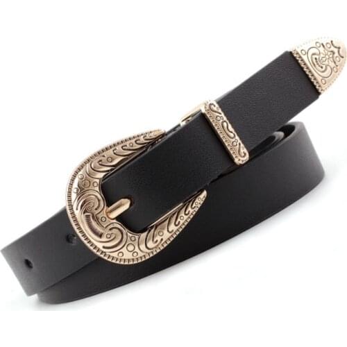 OLOME Vintage 1.8cm Wide Boho Ethnic Belt Leather Women Brown Black White Gold Buckle Fine Waist Belt Ladies Female Jeans Belts