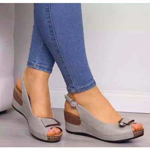 2021 New Women Summer Sandals Wedge Fish Mouth Buckle Sandals Women Shoes Casual Fashion Solid Beach Ladies Plus Size Sandals