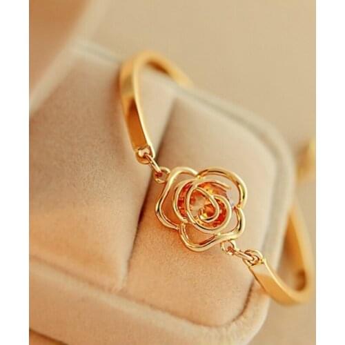Chic Women Hand Jewelry Hollow Out Rose Carving Crystal Bracelets