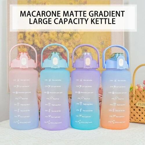 2L Sports Water Bottle with Straw Portable Large Capacity Water bottles Fitness Bike Cup Summer Cold Water Jug with Time Marker