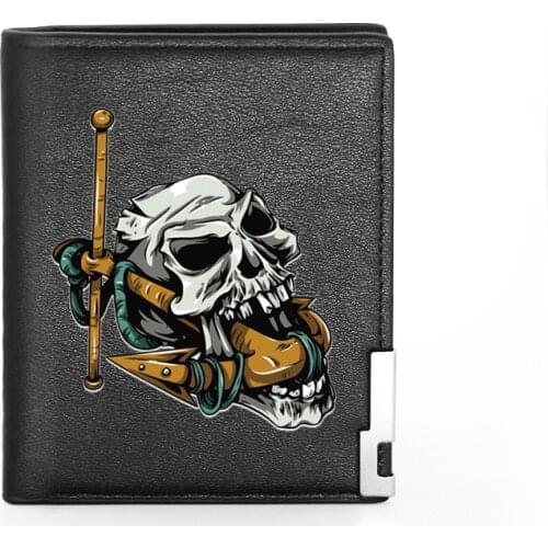 High Quality Leather Men Wallet Personality Anchor Skull Classic Credit Card Holder Short Purse