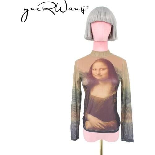 Yuerwang Women T Shirt mesh Tshirt Printed Long Sleeve tee tops Fashion Female Tshirts Women T-shirt All Match Tops 2021 New