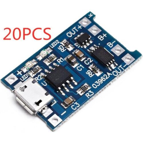 20pcc Micro USB 5V 1A 18650 Lithium Battery Charger Module Charging Board With Protection Dual Functions 1A Li-ion