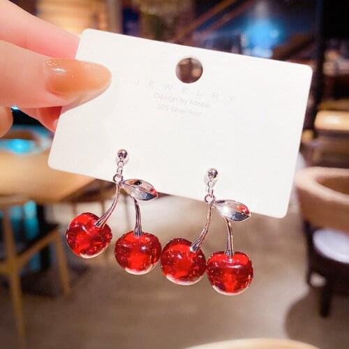 ZDMXJL 2021 New Arrival Fahion Womens Earrings Fine Sweet Cute Cherry Earrings for Women Girl Bijoux Jewelry Gift Drop-shipping