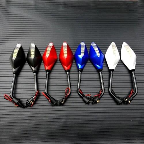 2Pcs/Pair 10mm Motorcycle LED Turn Signals Rearview Mirror Scooter E-Bike Rear View Mirrors Back Side Convex Mirror