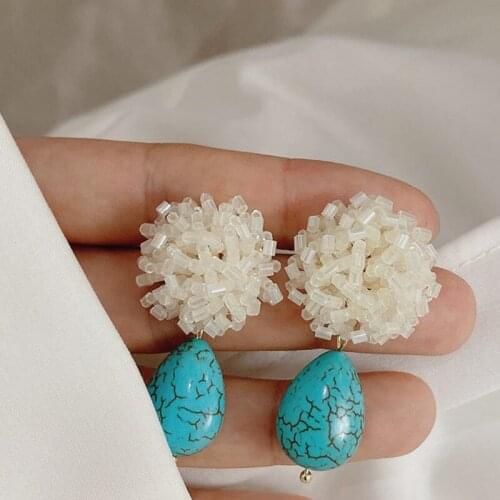 Origin Summer Temperament Green Crystal Circle Dangle Earring for Women Round Bead Waterdrop Stone Earring Jewelry Pendientes