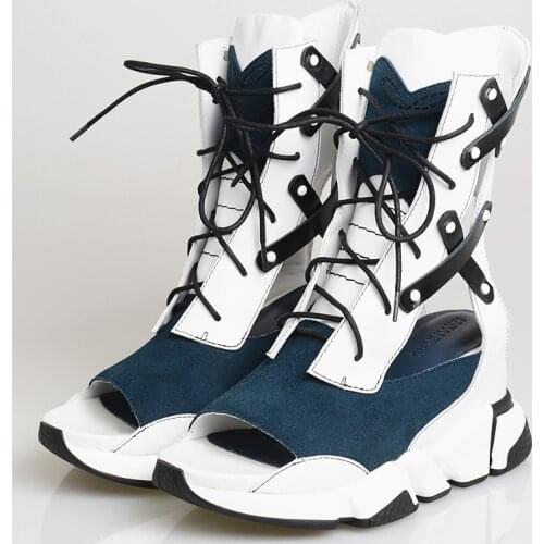 Factory Price Women Sandals Thick Sole Platform Creepers Wedge Shoes Woman Gladiator Sandal Lace-up Summer Boots Wedges