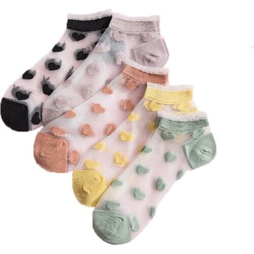 2021 Womens Spring-Summer New Type Stockings All-Match Love Card Silk Boat Socks Tide Breathable Spun Glass Crystal Short