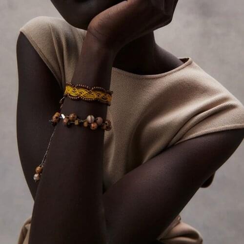 ZA Vintage Weave Heart Chain Beaded Bracelet For Women 2021 Trendy Hyperbole Punk Statement Wooden Bracelets New Jewelry Gifts