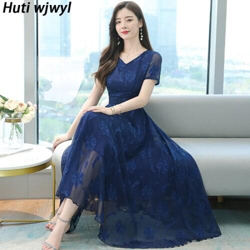 2021 Vintage Casual Plua Size Jacquard Midi Sundress Summer White Chiffon Beach Maxi Dress Elegant Women Party Bodycon Vestidos