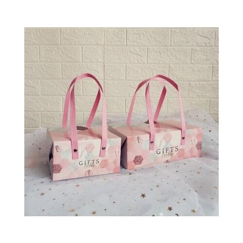10pcs Cute High End Pink Candy Packaging Gift Box Creative Tote Bag Pineapple Cake Cookie Wedding Nougat Packaging Boxes