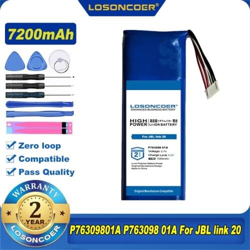 100% Original LOSONCOER 7200mAh P76309801A P763098 01A Wireless Bluetooth Speaker Battery for JBL link 20 for JBL link20