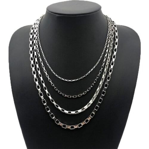 2pcs/lot 316L Stainless Steel 2.0 4.0mm Width Long Box Chain Necklace for DIY Men Women Pendant Necklace Jewelry Making Findings