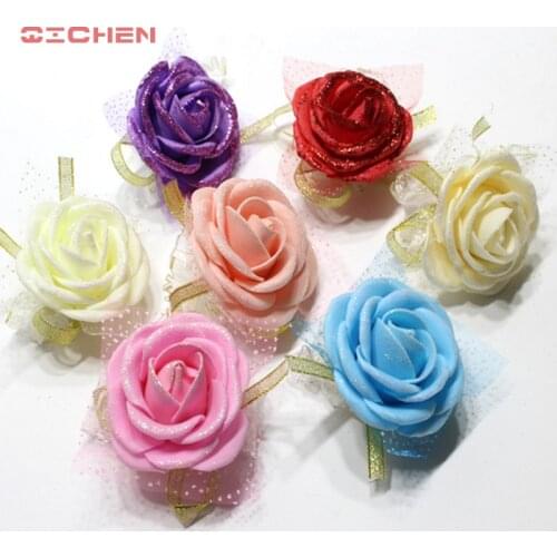 Wholesale 20PCS Diameter 7CM PE Dark Purple Artificial Foam Roses For DIY Wedding Bouquet Wrist Roses Flowers Floral Decoration