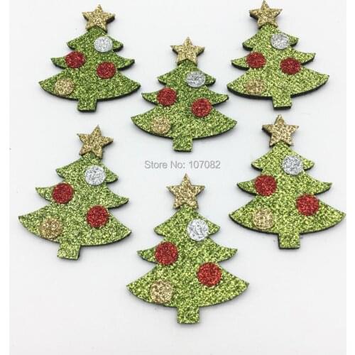 24pcs 49X38mm Green Glitter Christmas Tree Felt Patch Sew Appliques Decorations Embellishments Cardmaking Crafts Scrapbooking