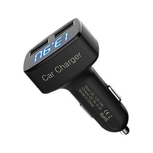 4 In 1 Dual USB Car Charger Adapter with Voltage DC 5V 3.1A Tester for iPhone