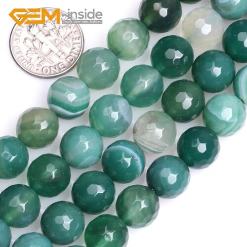 8mm 10mm 12mm 14mm Wholesale Natural Green Stripe Agates Gem stone Faceted Round Loose Beads For Jewelry Making 15" New Gifts