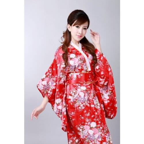 Asian Japanese Vintage Original Tradition Silk Yukata Kimono Dress with Obi One size H0044-C