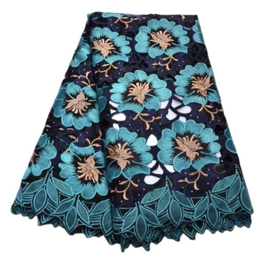 Free Shipping blue High quality African wedding lace Fabric 5 Yards Swiss Voile Lace with stones for wedding desses -N88213