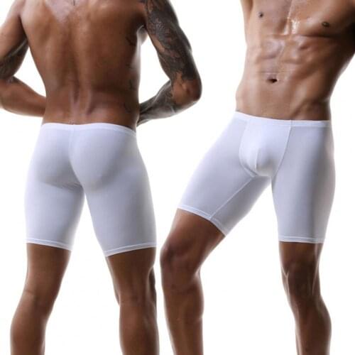 Long Men Boxer Underwear Solid Color Long Leg Breathable Nylon Men Ice Silk Underwear for Home Male Sexy Panties Underpants