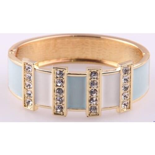 Free shipping new arrival gold plating rhinestone & 2 color enamel epoxy alloy lovely bangle women fashion metal cuff bangles