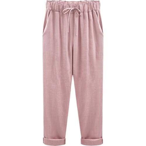 Big Size 6XL 7xl 8xl Women Summer Style Loose Ankle Length Pants Female Cotton Linen Casual Elastic High Waist Harem Trousers