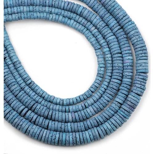 4/6/8MM Peacock Blue Coins Natural Volcanic Lava Stone Flat Round Spacers Loose Beads For Jewelry Making DIY Bracelets Necklace