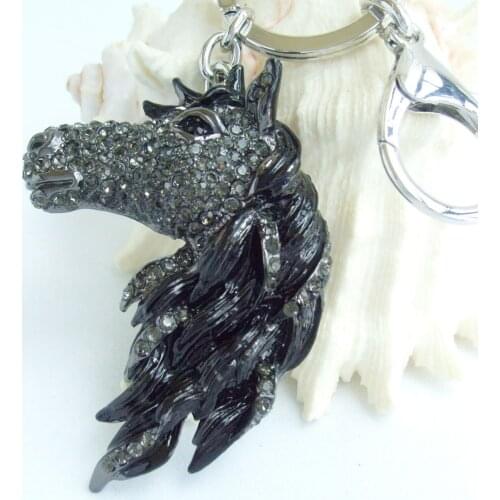 Black Gray Austrian Crystal Charming Horse Keychain Pendant K06535C4
